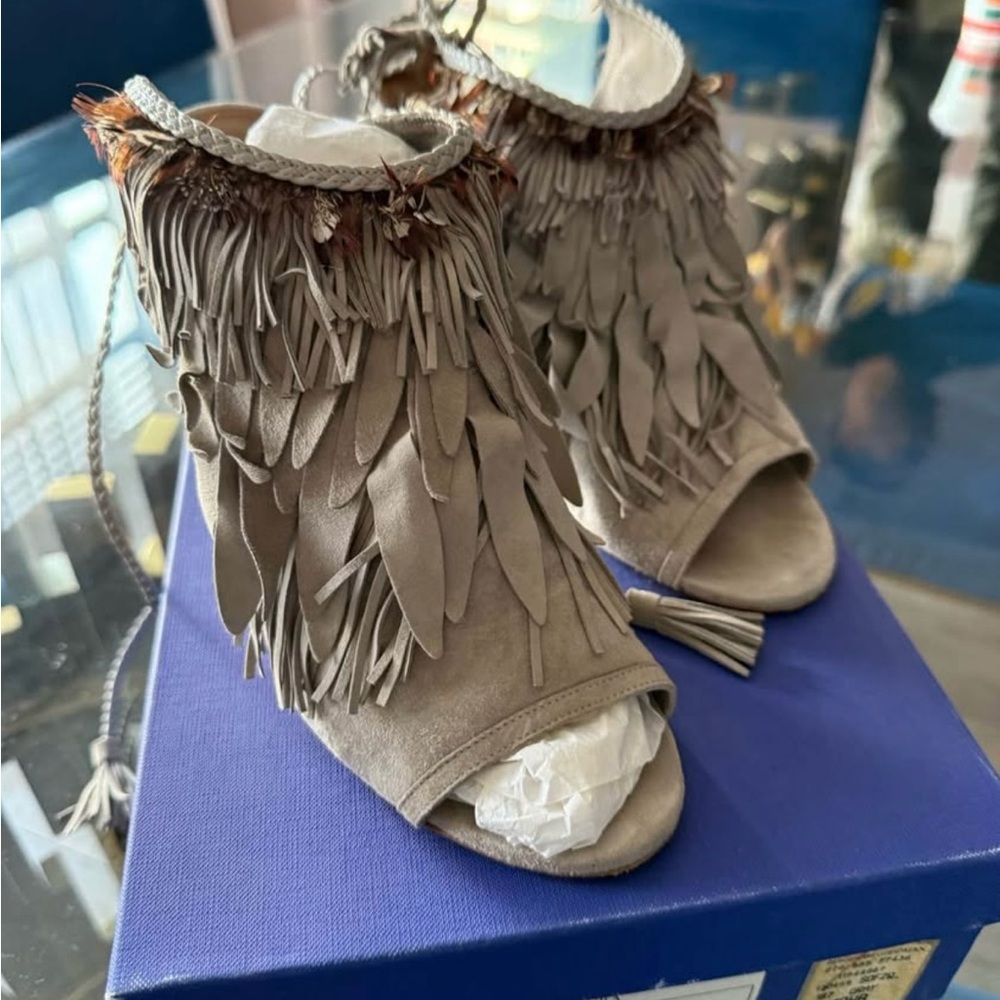 Aquazzura Taupe Fringed Heels